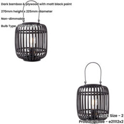 Loops 2 Pack Dark Bamboo Table Lamp - Plywood With Matt Black Paint Shade - 270mm Tall Light - 10W Led E27 - thumbnail 2