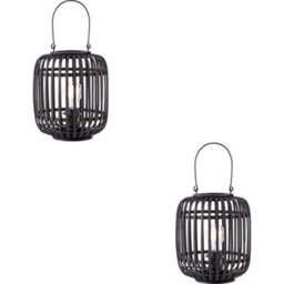 Loops 2 Pack Dark Bamboo Table Lamp - Plywood With Matt Black Paint Shade - 270mm Tall Light - 10W Led E27