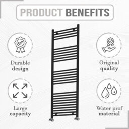 ARKO BATHROOM Arko Towel Radiator, Heated Towel Rails,wall Mounted Ladder Radiators 400X1600mm,  Black - thumbnail 3