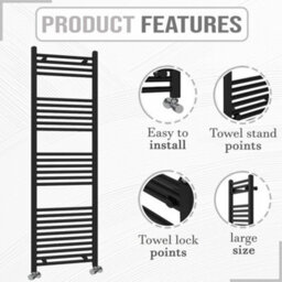ARKO BATHROOM Arko Towel Radiator, Heated Towel Rails,wall Mounted Ladder Radiators 400X1600mm,  Black - thumbnail 2