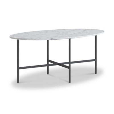 Pimlico White Marble 91.5Cm Oval Coffee Table - Dark Grey Metal Frame - By Roseland Furniture - image 1