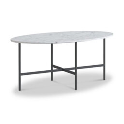 Pimlico White Marble 91.5Cm Oval Coffee Table - Dark Grey Metal Frame - By Roseland Furniture