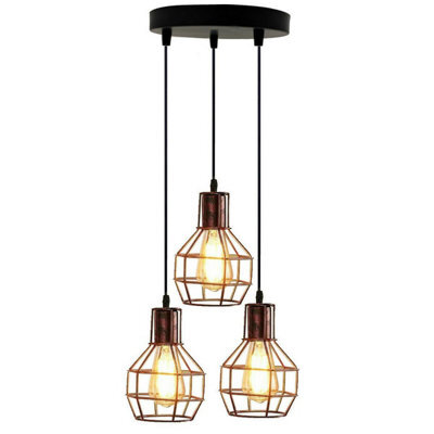 Vintage Pendant Light With 3 Adjustable Hanging 15 Cm Metal Cage Lampshades With 95 Cm Max Wire  E27 Base Ceiling Fixture - image 1