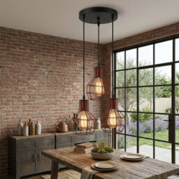 Vintage Pendant Light With 3 Adjustable Hanging 15 Cm Metal Cage Lampshades With 95 Cm Max Wire  E27 Base Ceiling Fixture - thumbnail 7