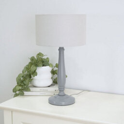 Valuelights Victoria Traditional Grey Wood Candlestick Table Lamp With Grey Drum Shade - Led Bulb Included - thumbnail 5
