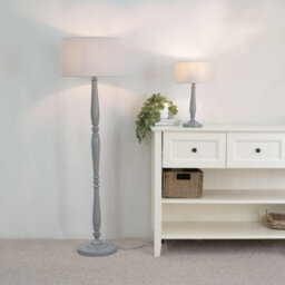Valuelights Victoria Traditional Grey Wood Candlestick Table Lamp With Grey Drum Shade - Led Bulb Included - thumbnail 4