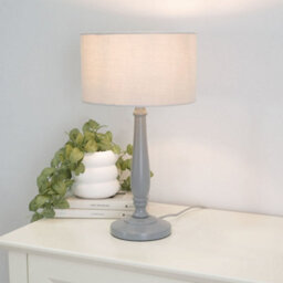 Valuelights Victoria Traditional Grey Wood Candlestick Table Lamp With Grey Drum Shade - Led Bulb Included
