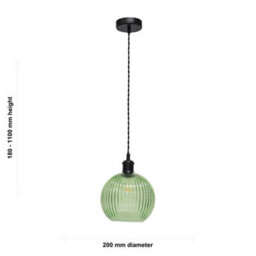 First Choice Lighting Set Of 2 Betchley - Green Ribbed Glass Black Retro Pendant Fittings - thumbnail 6