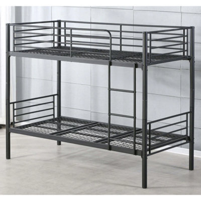 Reinforced Beds, Anmer Bunk Bed In Black - Strong Mesh Base With Solid Structure - Suitable For Adult Use - Single (3Ft) - image 1