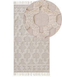 Beliani Beige Cotton Area Rug 80 X 150 Cm - Moroccan Quatrefoil With Tassel Fringe - thumbnail 3