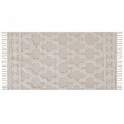 Beliani Beige Cotton Area Rug 80 X 150 Cm - Moroccan Quatrefoil With Tassel Fringe - thumbnail 1