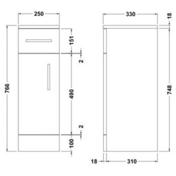 Dezine Velvare 250mm Gloss White Cupboard (330mm Deep) - thumbnail 2