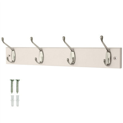 Keypak Coat Rack Wall Mounted Polished Chrome 4 Double Hooks - White Pine Rack 45Cm Clothes Hanger For Hallway, Bedroom, Bathroom - image 1