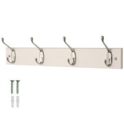 Keypak Coat Rack Wall Mounted Polished Chrome 4 Double Hooks - White Pine Rack 45Cm Clothes Hanger For Hallway, Bedroom, Bathroom