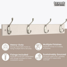 Keypak Coat Rack Wall Mounted Polished Chrome 4 Double Hooks - White Pine Rack 45Cm Clothes Hanger For Hallway, Bedroom, Bathroom - thumbnail 2