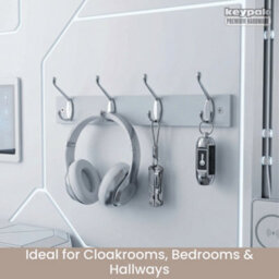 Keypak Coat Rack Wall Mounted Polished Chrome 4 Double Hooks - White Pine Rack 45Cm Clothes Hanger For Hallway, Bedroom, Bathroom - thumbnail 5