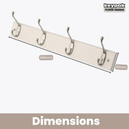 Keypak Coat Rack Wall Mounted Polished Chrome 4 Double Hooks - White Pine Rack 45Cm Clothes Hanger For Hallway, Bedroom, Bathroom - thumbnail 3