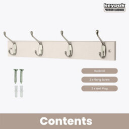 Keypak Coat Rack Wall Mounted Polished Chrome 4 Double Hooks - White Pine Rack 45Cm Clothes Hanger For Hallway, Bedroom, Bathroom - thumbnail 4