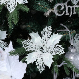 Amorly 24Pcs Glitter White Artificial Poinsettia Flowers, Festive Ornaments For Christmas Tree, Wreath And Xmas Holiday Home Decorations - thumbnail 3