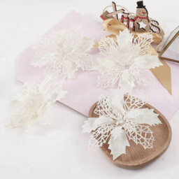 Amorly 24Pcs Glitter White Artificial Poinsettia Flowers, Festive Ornaments For Christmas Tree, Wreath And Xmas Holiday Home Decorations - thumbnail 2