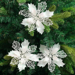 Amorly 24Pcs Glitter White Artificial Poinsettia Flowers, Festive Ornaments For Christmas Tree, Wreath And Xmas Holiday Home Decorations - thumbnail 4