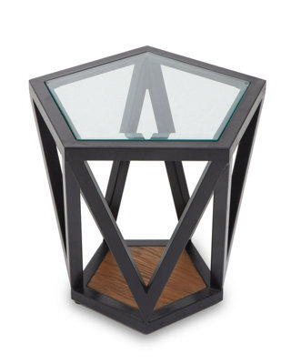 Orsina Pentagon Glass Side Table, Black Geometric Frame With Clear Pentagonal Glass Top, End Table - image 1