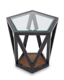 Orsina Pentagon Glass Side Table, Black Geometric Frame With Clear Pentagonal Glass Top, End Table