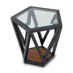 Orsina Pentagon Glass Side Table, Black Geometric Frame With Clear Pentagonal Glass Top, End Table - thumbnail 3