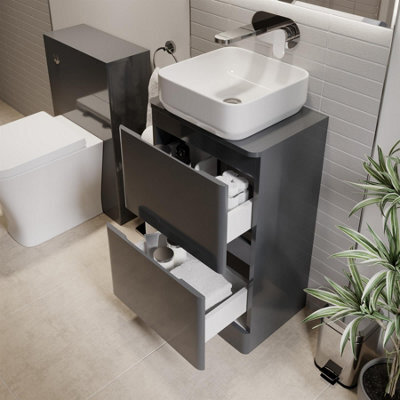 Affine Bathroom Cloakroom Vanity Unit Wash Storage Cabinet Countertop Basin Grey 500mm - image 1