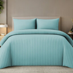 Pamposh Satin Stripe Super King Duvet Set Premium Microfiber Hotel Quality Quilt Cover Bedding Sets Hypoallergenic Ultrasoft - thumbnail 1