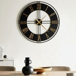Wyld And Coco Industrial Wall Clock 80Cm Matte Black Iron With Gold Roman Numerals - thumbnail 2