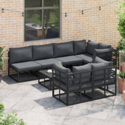 Berkfield Garden Sofa Set 8 Pcs Black Aluminium - thumbnail 5