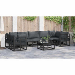 Berkfield Garden Sofa Set 8 Pcs Black Aluminium - thumbnail 6
