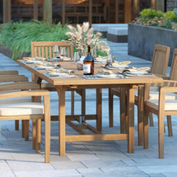 Eterna Duchy Teak Garden Outdoor Dining Table & 8 Seat Chair Set - With Green Cushions - thumbnail 4