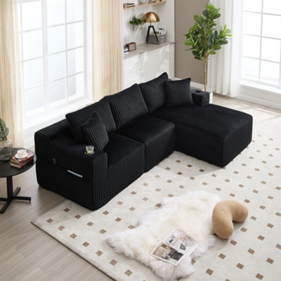 Matteo Modular Sectional L-Shaped Cloud Sofa With Cup Holders - Black - image 1