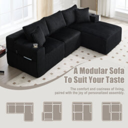 Matteo Modular Sectional L-Shaped Cloud Sofa With Cup Holders - Black - thumbnail 2
