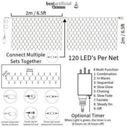Best Artificial 2M X 2M Bright White Outdoor Connectable Christmas Net Lights With 120 Leds Mains Powered - thumbnail 2