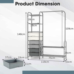 Costway 3-Tier Clothes Rails Stand Garment Coat Rack Free-Standing Closet W/ 6 Drawers - thumbnail 2