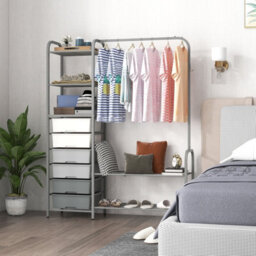 Costway 3-Tier Clothes Rails Stand Garment Coat Rack Free-Standing Closet W/ 6 Drawers - thumbnail 5