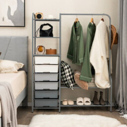 Costway 3-Tier Clothes Rails Stand Garment Coat Rack Free-Standing Closet W/ 6 Drawers - thumbnail 3