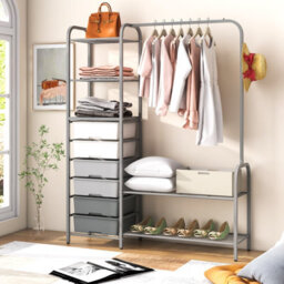 Costway 3-Tier Clothes Rails Stand Garment Coat Rack Free-Standing Closet W/ 6 Drawers - thumbnail 4