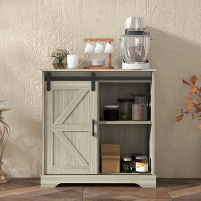 Natural Sliding Barn Door Buffet Sideboard Storage Cabinet Coffee Bar - image 1