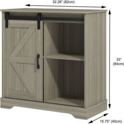 Natural Sliding Barn Door Buffet Sideboard Storage Cabinet Coffee Bar - thumbnail 2