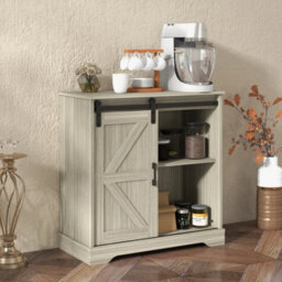 Natural Sliding Barn Door Buffet Sideboard Storage Cabinet Coffee Bar - thumbnail 3