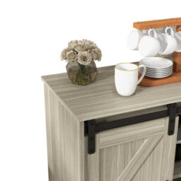 Natural Sliding Barn Door Buffet Sideboard Storage Cabinet Coffee Bar - thumbnail 4