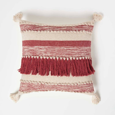 Homescapes Zadar Handwoven Fringed Red Kilim Cushion 45 X 45 Cm - image 1