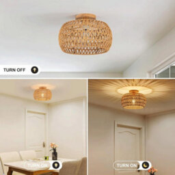 Amorly Boho Ceiling Light Fixtures Rattan Chandelier Vintage Bamboo Ceiling Pendant Made For Dining Room Kitchen Island Bedroom - thumbnail 6