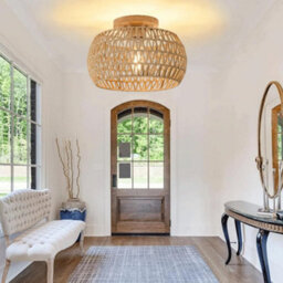Amorly Boho Ceiling Light Fixtures Rattan Chandelier Vintage Bamboo Ceiling Pendant Made For Dining Room Kitchen Island Bedroom - thumbnail 4