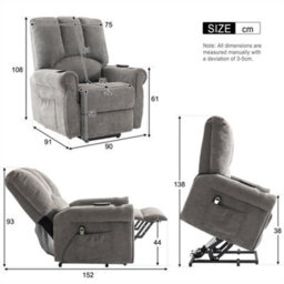 Abrihome Grey Electric Lift Senior Chair With Single Motor, Heated Massage, Stand Assist, Storage Pockets, Cup Holders - thumbnail 5