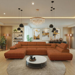 Torezio Bis U Shaped Corner Sofa Bed With Storage Chipboard Frame Polyurethane Foam Springs 346X203X70 90Cm Orange Right - thumbnail 1